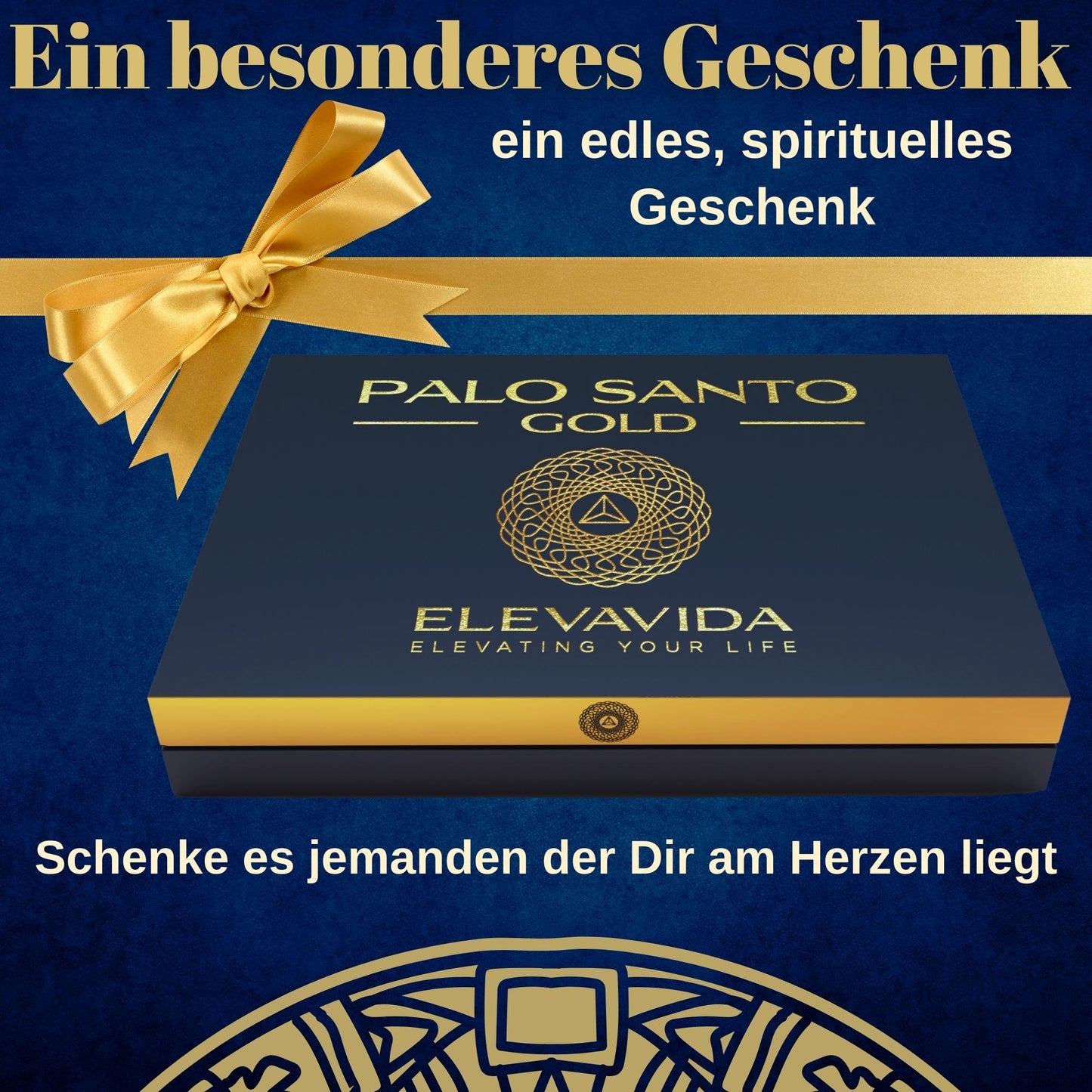 ELEVAVIDA® Palo Santo Gold – Set aus 6 extra großen Stäben mit „Goldrinde“, handgefertigter Halter und Broschüre in edler Geschenkschachtel - ideales aromatisch duftendes spirituelles Geschenk