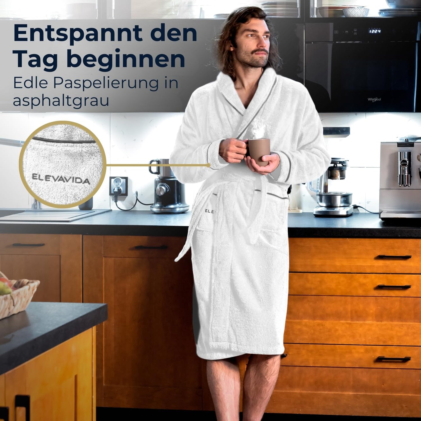 Herren Bademantel blütenweiß aus kuscheliger Baumwolle (430 g/m2) - extra weich und bequem - OEKO-TEX zertifiziert