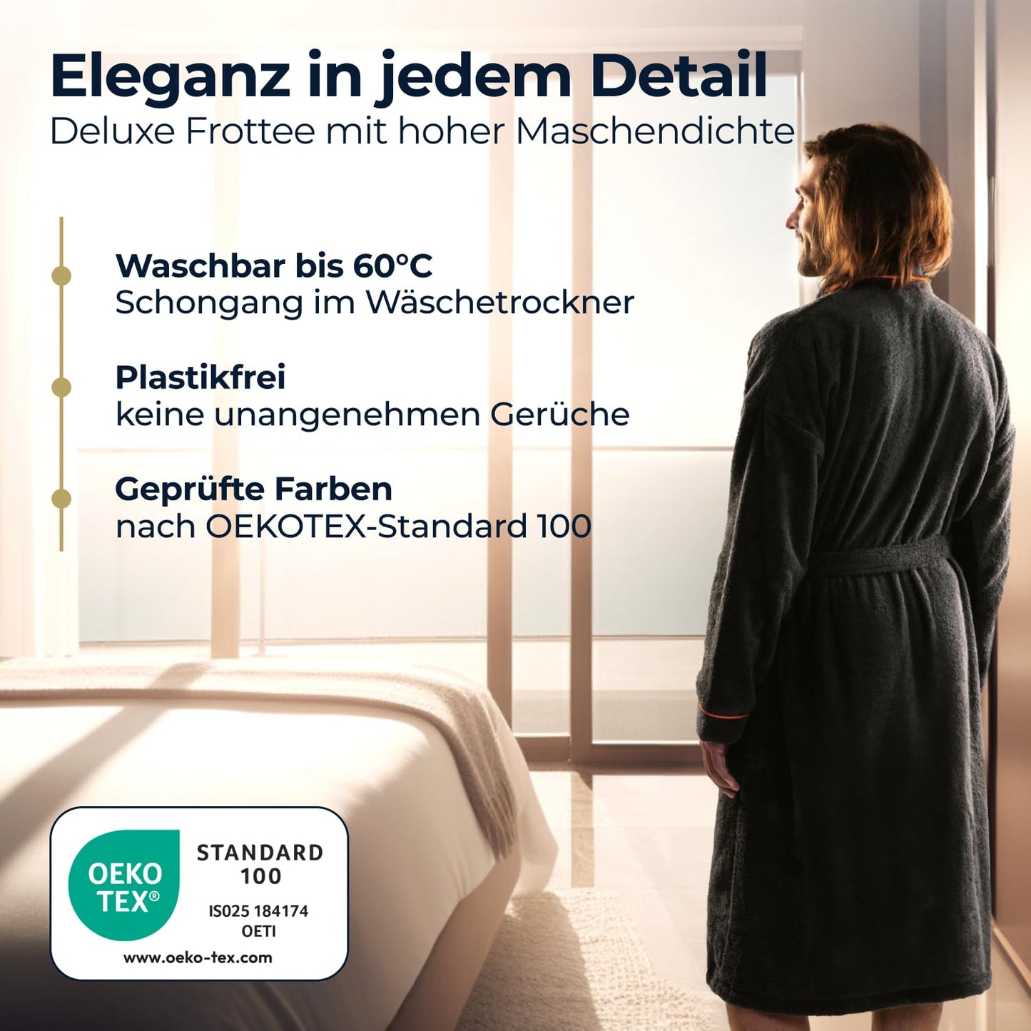 ELEVAVIDA® Herren Bademantel anthrazit aus kuscheliger Baumwolle (400 g/m2) - extra weich und bequem - OEKO-TEX zertifiziert