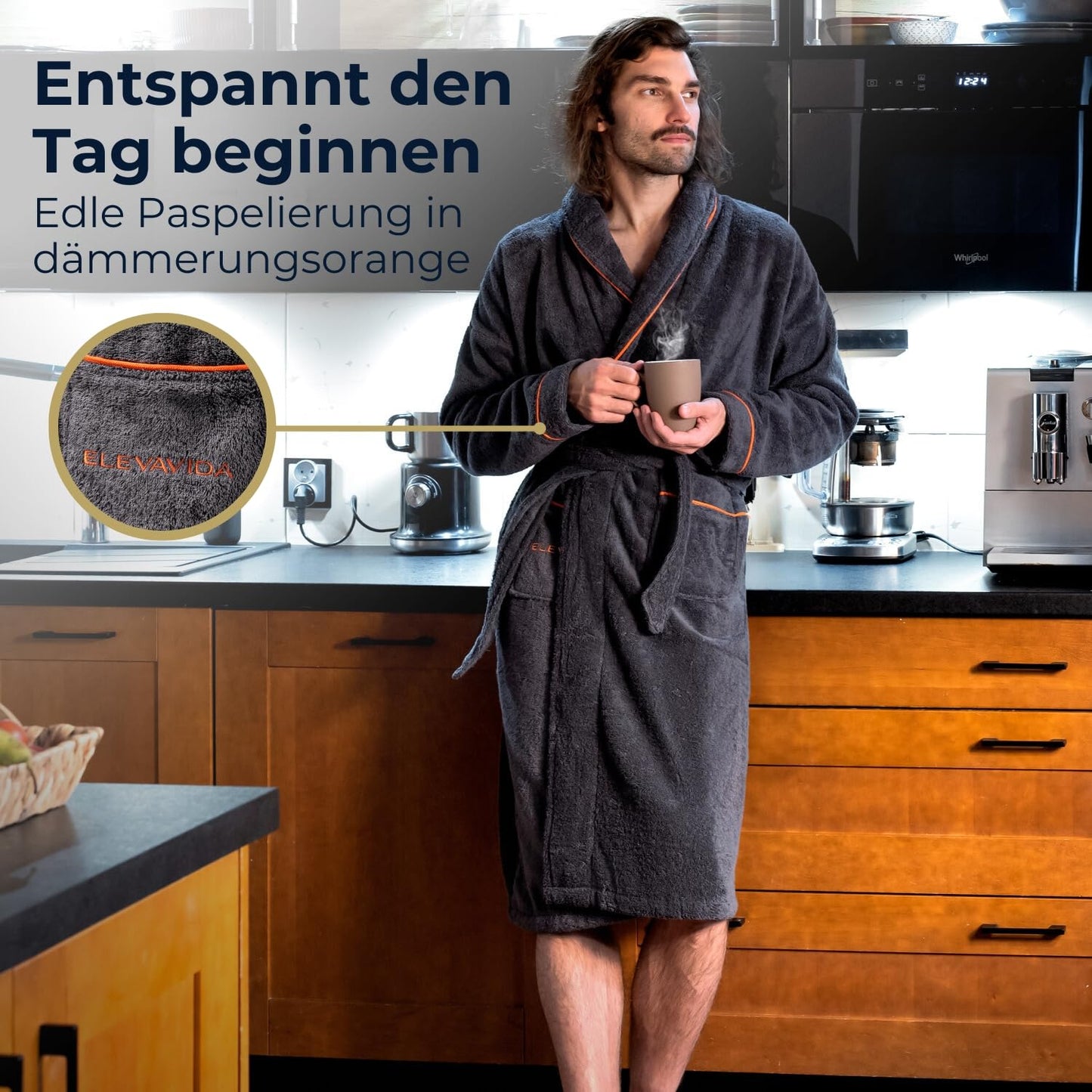 ELEVAVIDA® Herren Bademantel anthrazit aus kuscheliger Baumwolle (400 g/m2) - extra weich und bequem - OEKO-TEX zertifiziert