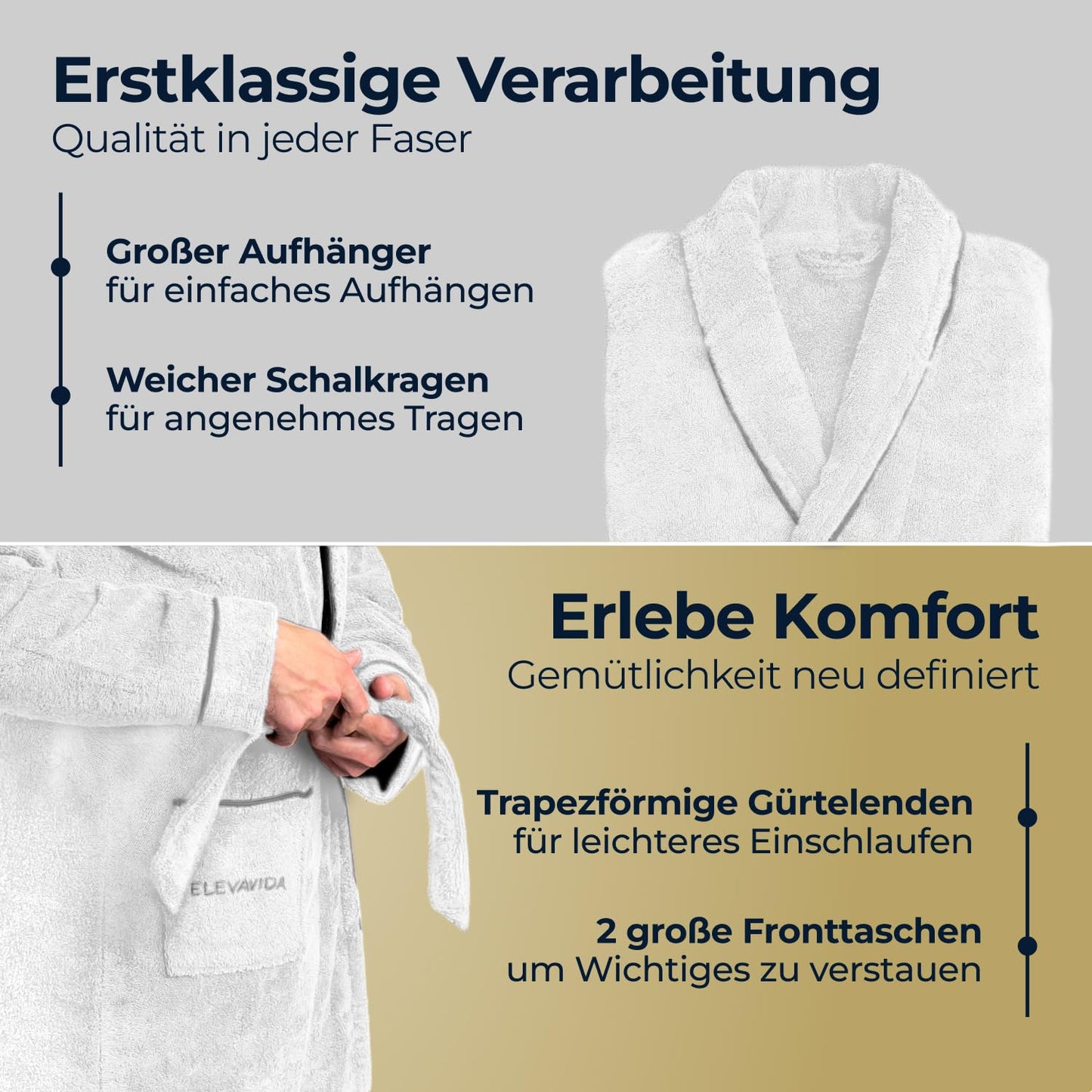 Herren Bademantel blütenweiß aus kuscheliger Baumwolle (430 g/m2) - extra weich und bequem - OEKO-TEX zertifiziert