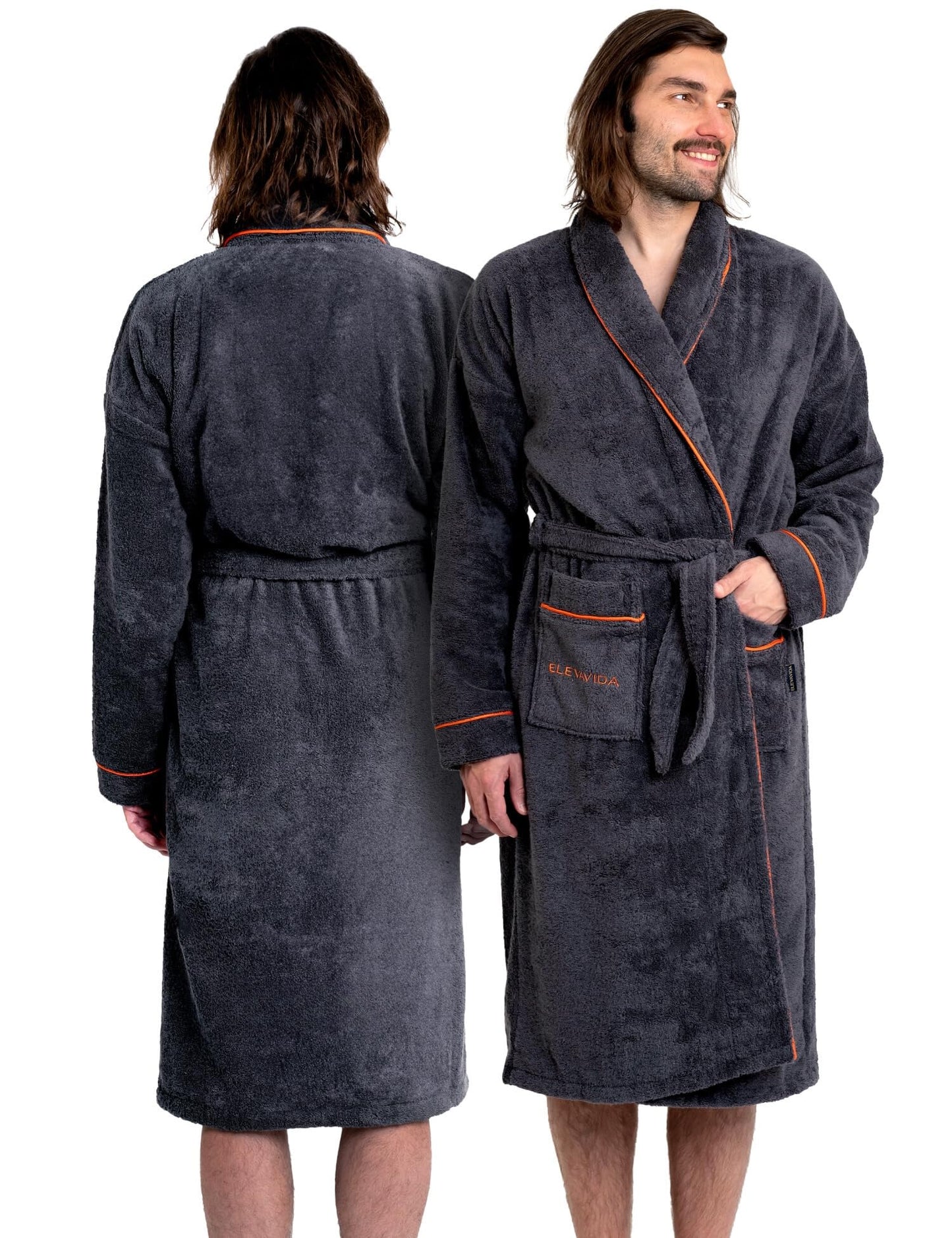 ELEVAVIDA® Herren Bademantel anthrazit aus kuscheliger Baumwolle (400 g/m2) - extra weich und bequem - OEKO-TEX zertifiziert