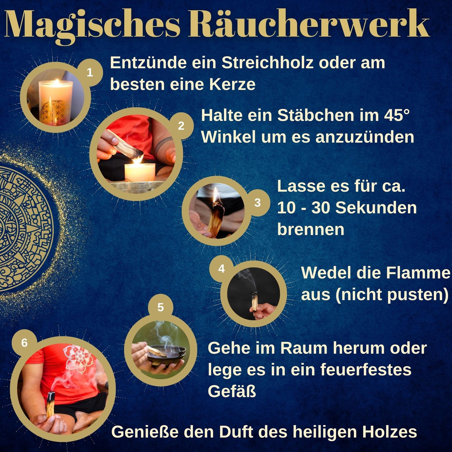 ELEVAVIDA® Palo Santo Gold – Set aus 6 extra großen Stäben mit „Goldrinde“, handgefertigter Halter und Broschüre in edler Geschenkschachtel - ideales aromatisch duftendes spirituelles Geschenk