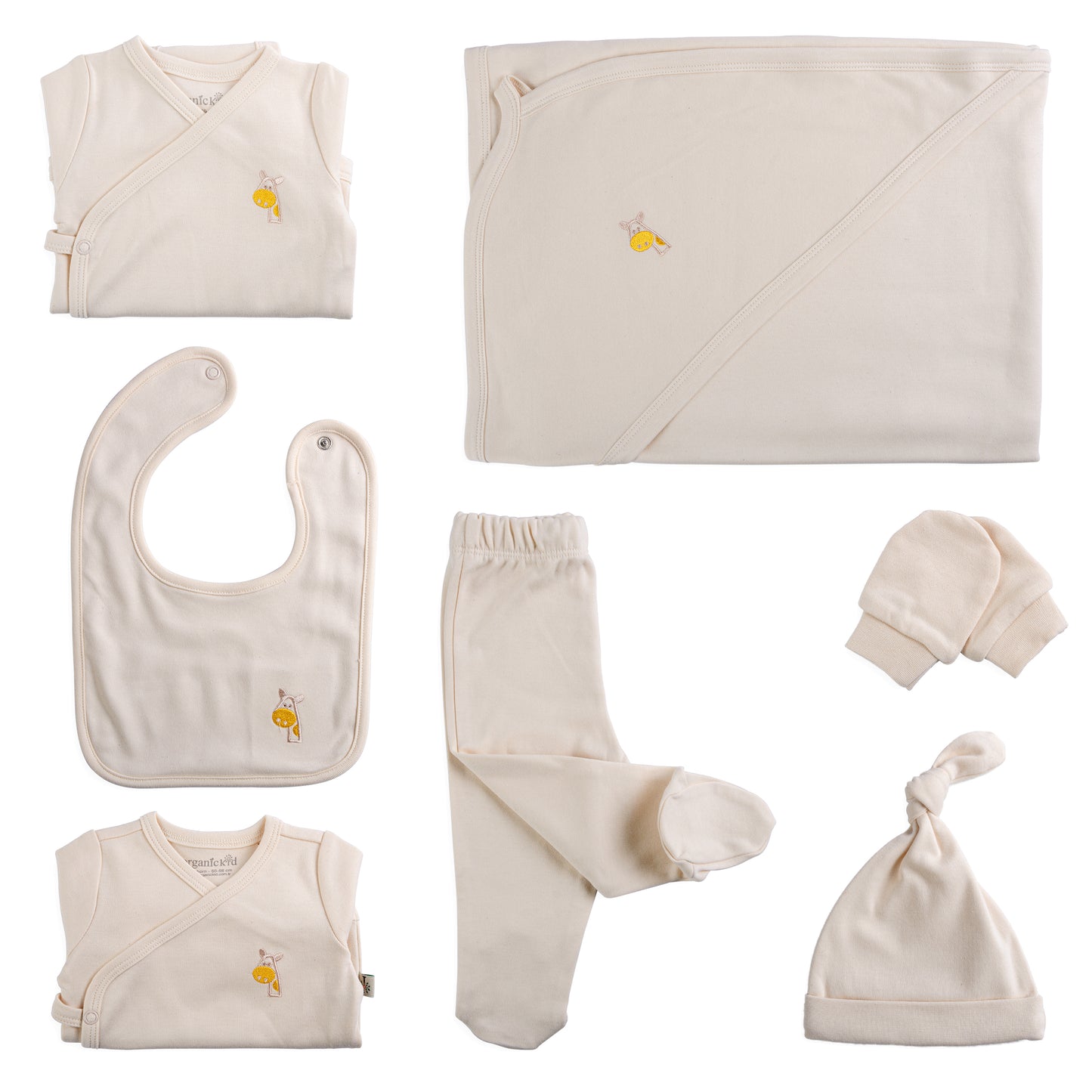 ORGANICKID Baby Set Neugeborene - weiche Bio-Baumwolle allergikerfreundlich 7 Teile mit Kapuzendecke - Baby Erstausstattung Geschenkset zur Geburt, 0-6 Monate, unisex Mädchen & Jungen