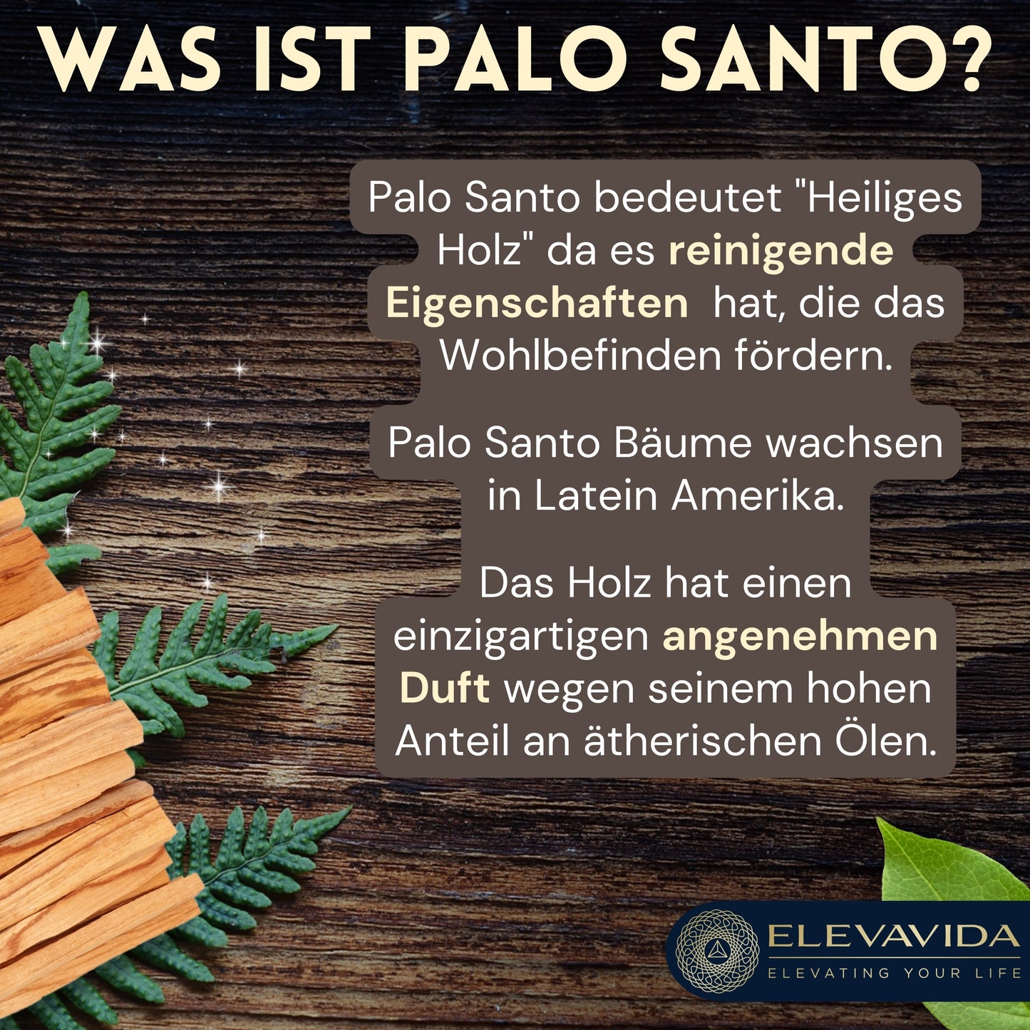 ELEVAVIDA® Palo Santo 90 g (9–11 Stäbe) aromatisch duftendes Räucherholz aus Peru, nachhaltig gesammelt zur Entspannung, Meditation, energetische Reinigung von Räumen - Bursera Graveolen - heiliges Holz