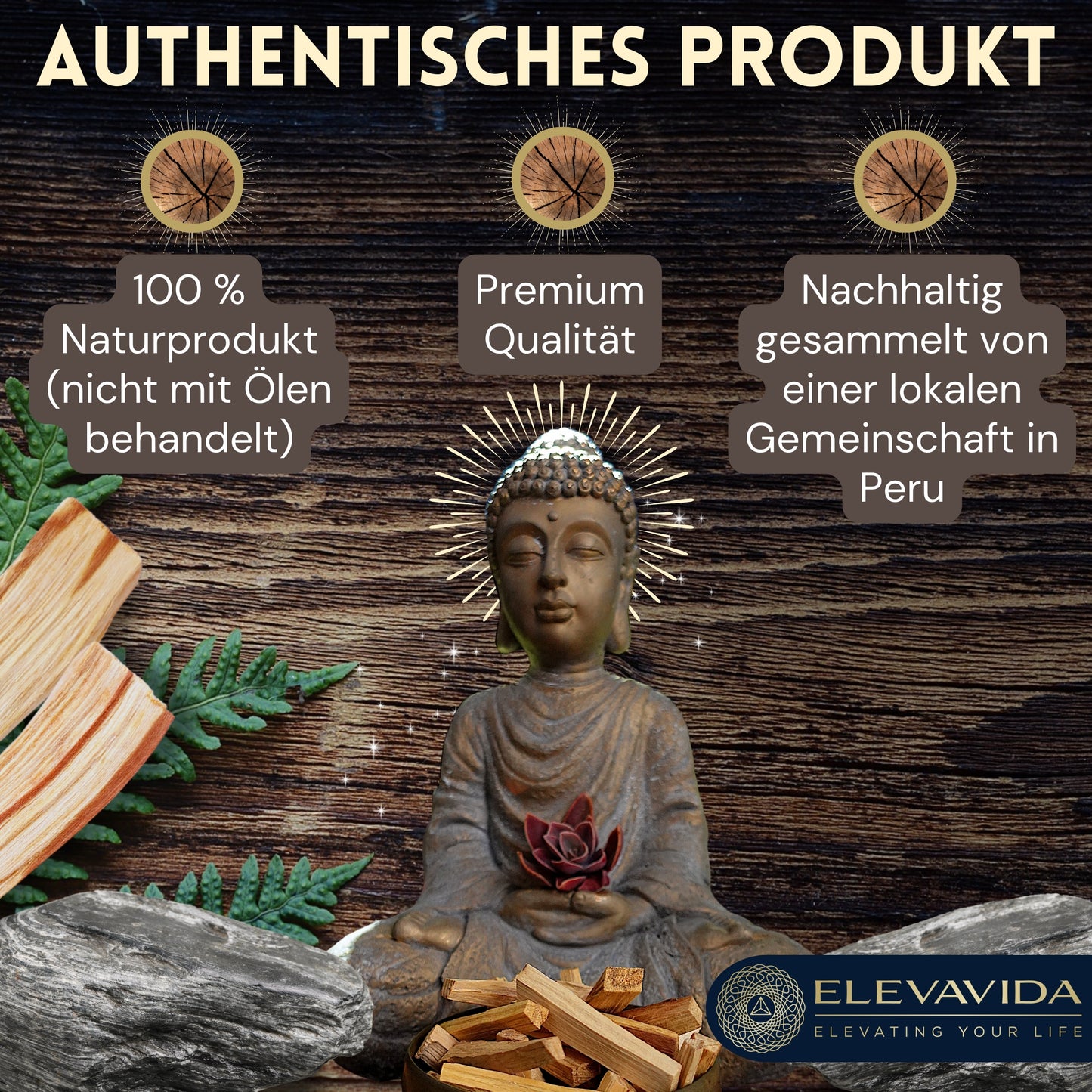 ELEVAVIDA® Palo Santo 90 g (9–11 Stäbe) aromatisch duftendes Räucherholz aus Peru, nachhaltig gesammelt zur Entspannung, Meditation, energetische Reinigung von Räumen - Bursera Graveolen - heiliges Holz