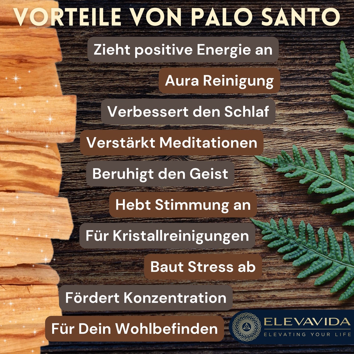 ELEVAVIDA® Palo Santo 90 g (9–11 Stäbe) aromatisch duftendes Räucherholz aus Peru, nachhaltig gesammelt zur Entspannung, Meditation, energetische Reinigung von Räumen - Bursera Graveolen - heiliges Holz