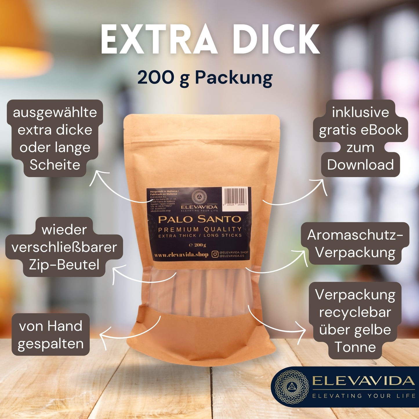 Palo Santo XL 200 g extra dickes oder langes Räucherholz aus Peru - aromatisch duftend, nachhaltig gesammelt, von Hand gespalten - Bursera Graveolen - heiliges Holz