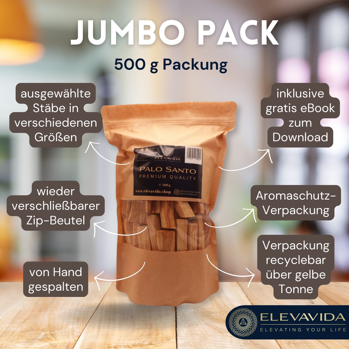 Palo Santo 500 g feines Räucherholz aus Peru - aromatisch duftend, nachhaltig gesammelt, von Hand gespalten - Bursera Graveolen - heiliges Holz