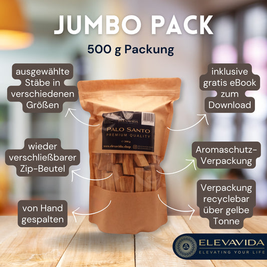 ELEVAVIDA® Palo Santo 500 g feines Räucherholz aus Peru - aromatisch duftend, nachhaltig gesammelt, von Hand gespalten - Bursera Graveolen - heiliges Holz