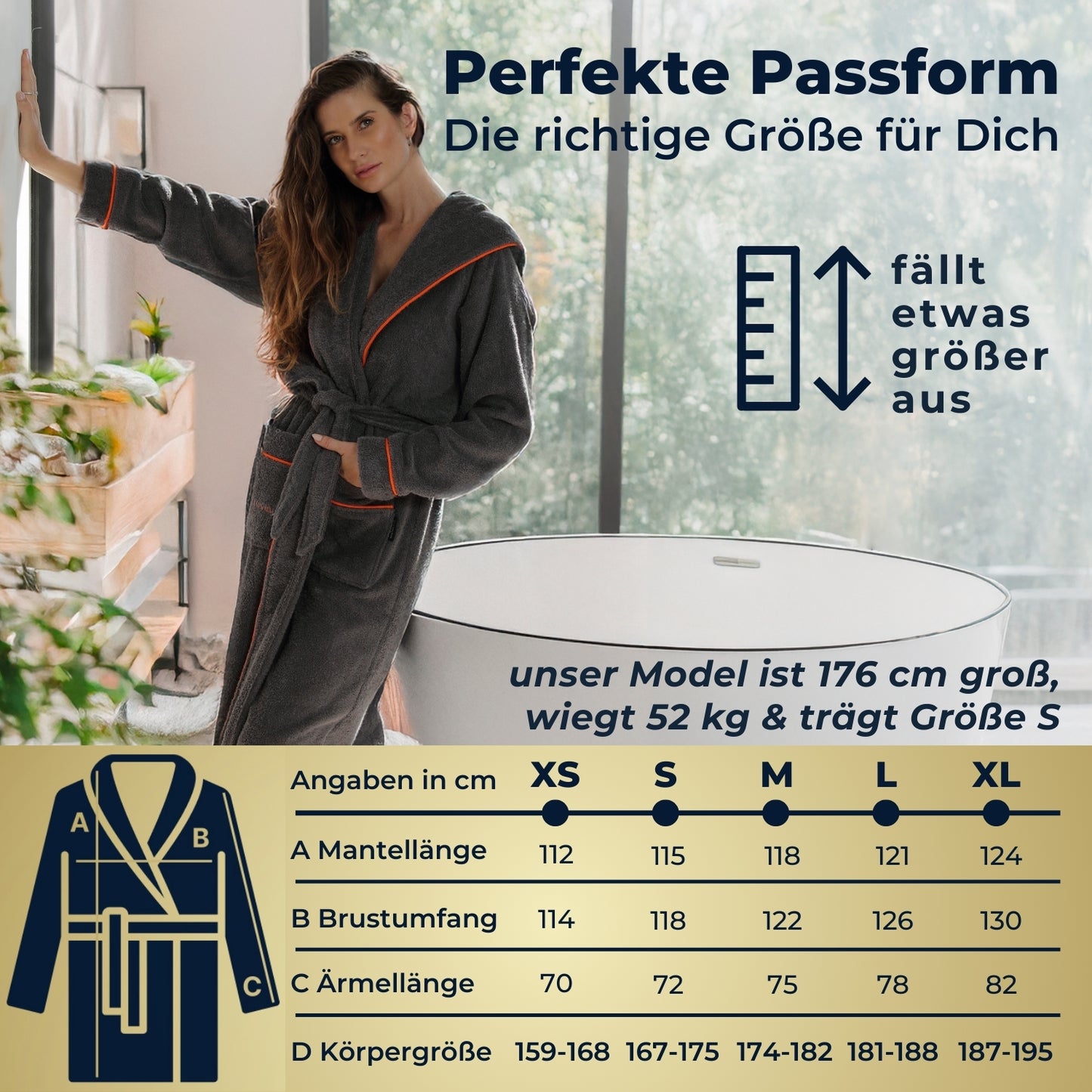 ELEVAVIDA® Damen Bademantel mit Kapuze aus kuscheliger Baumwolle - delphingrau - extra weich und bequem - Frottee Sauna Bademantel lang - OEKO-TEX zertifiziert