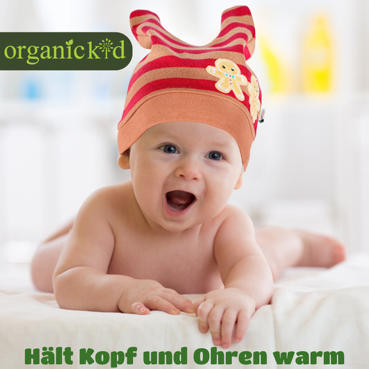 Babymütze aus Biobaumwolle Winterdesign Lebkuchen