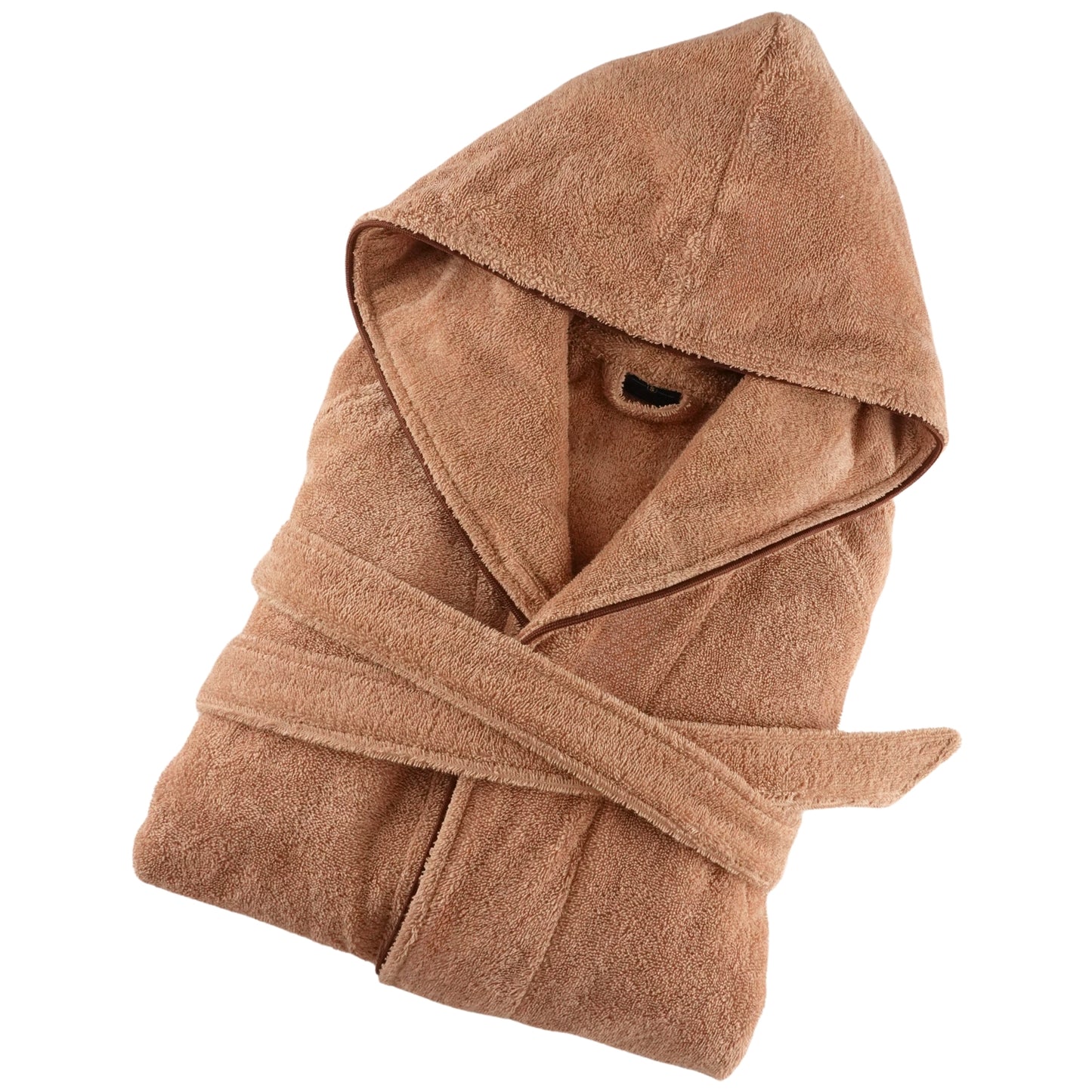 Damen Bademantel mit Kapuze aus kuscheliger Baumwolle beige - extra weich und bequem - Frottee Sauna Bademantel lang - OEKO-TEX zertifiziert