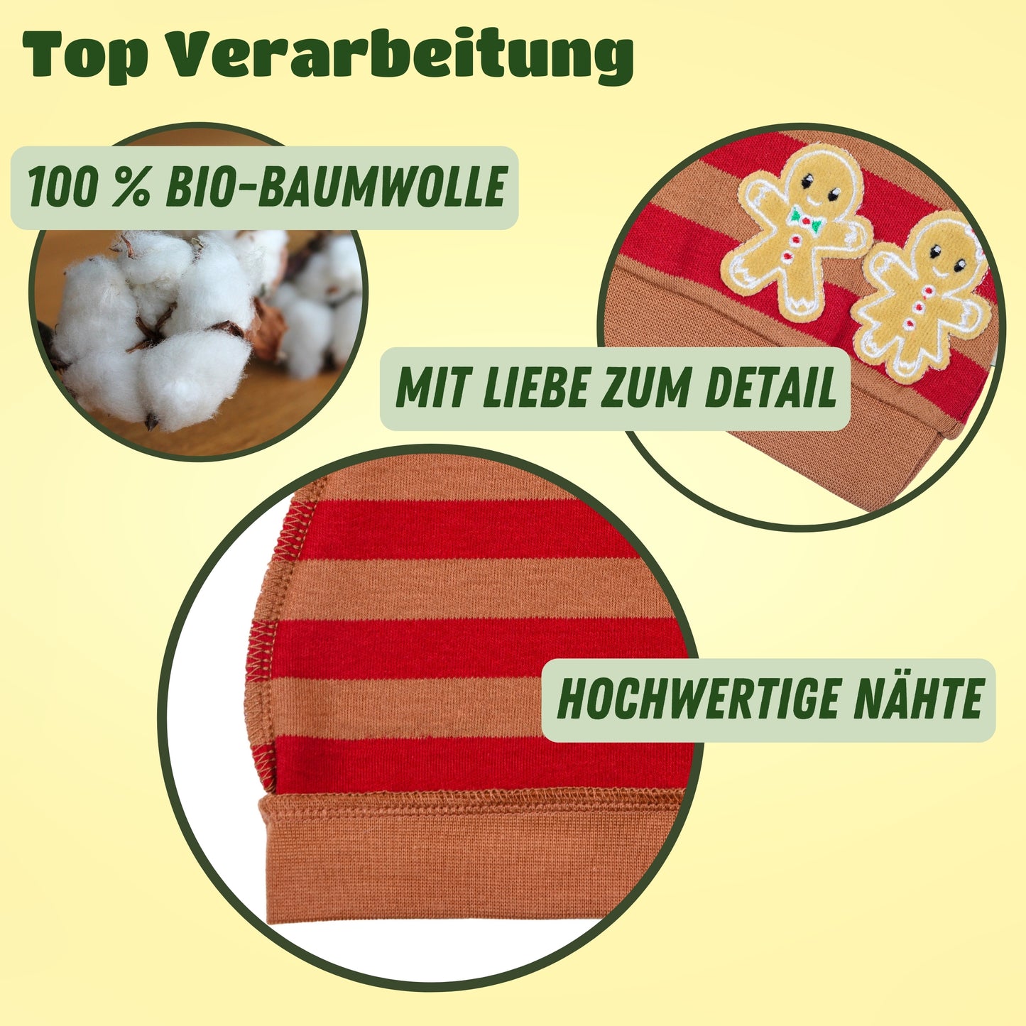 Babymütze aus Biobaumwolle Winterdesign Lebkuchen GOTS Zertifizierung