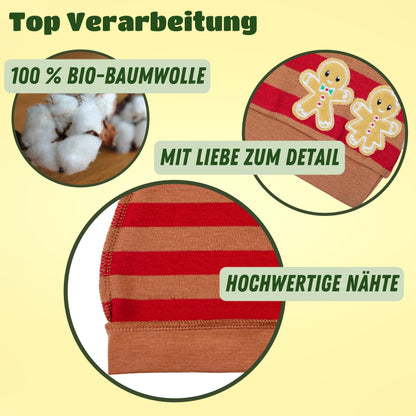 Babymütze aus Biobaumwolle Winterdesign Lebkuchen GOTS Zertifizierung