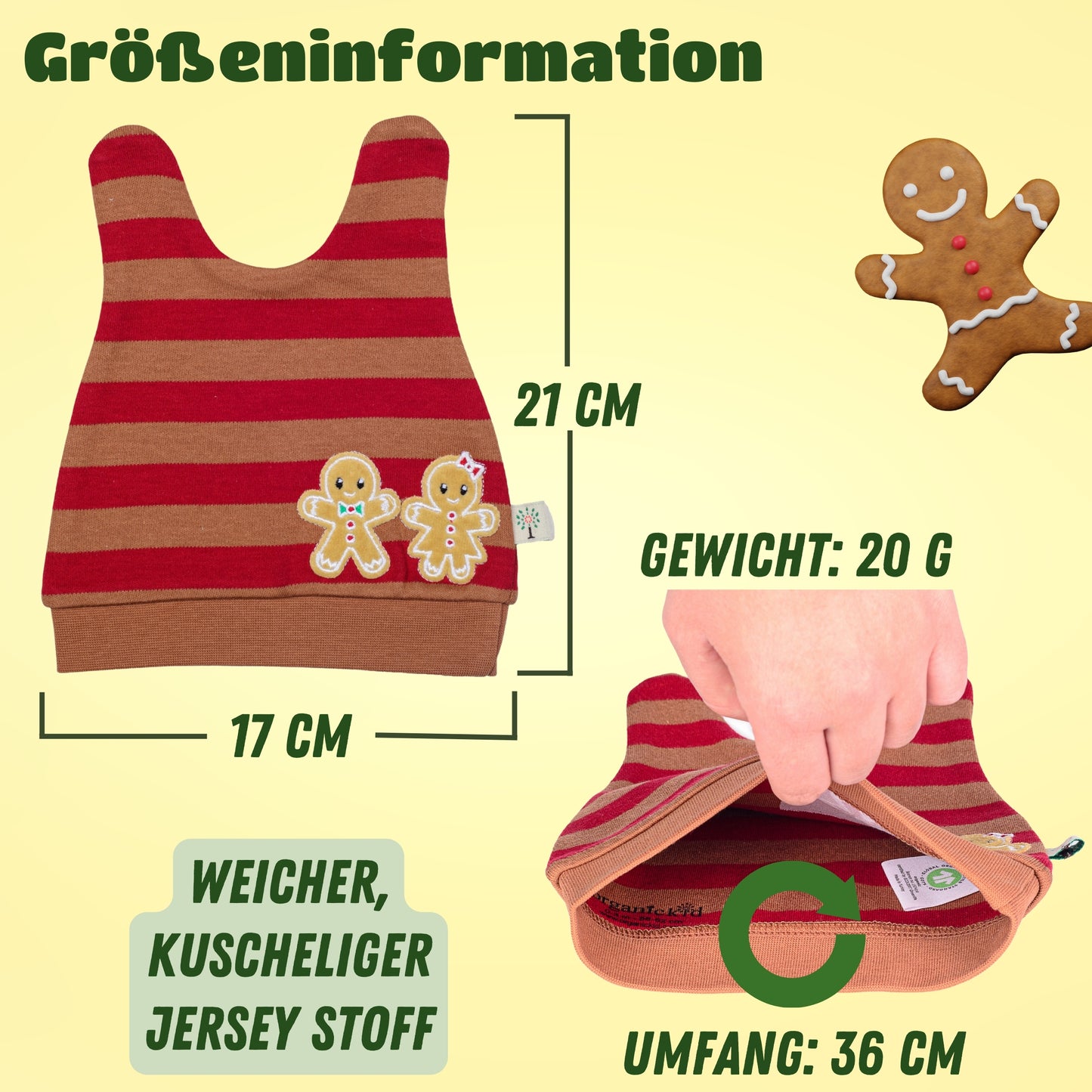Babymütze aus Biobaumwolle Winterdesign Lebkuchen