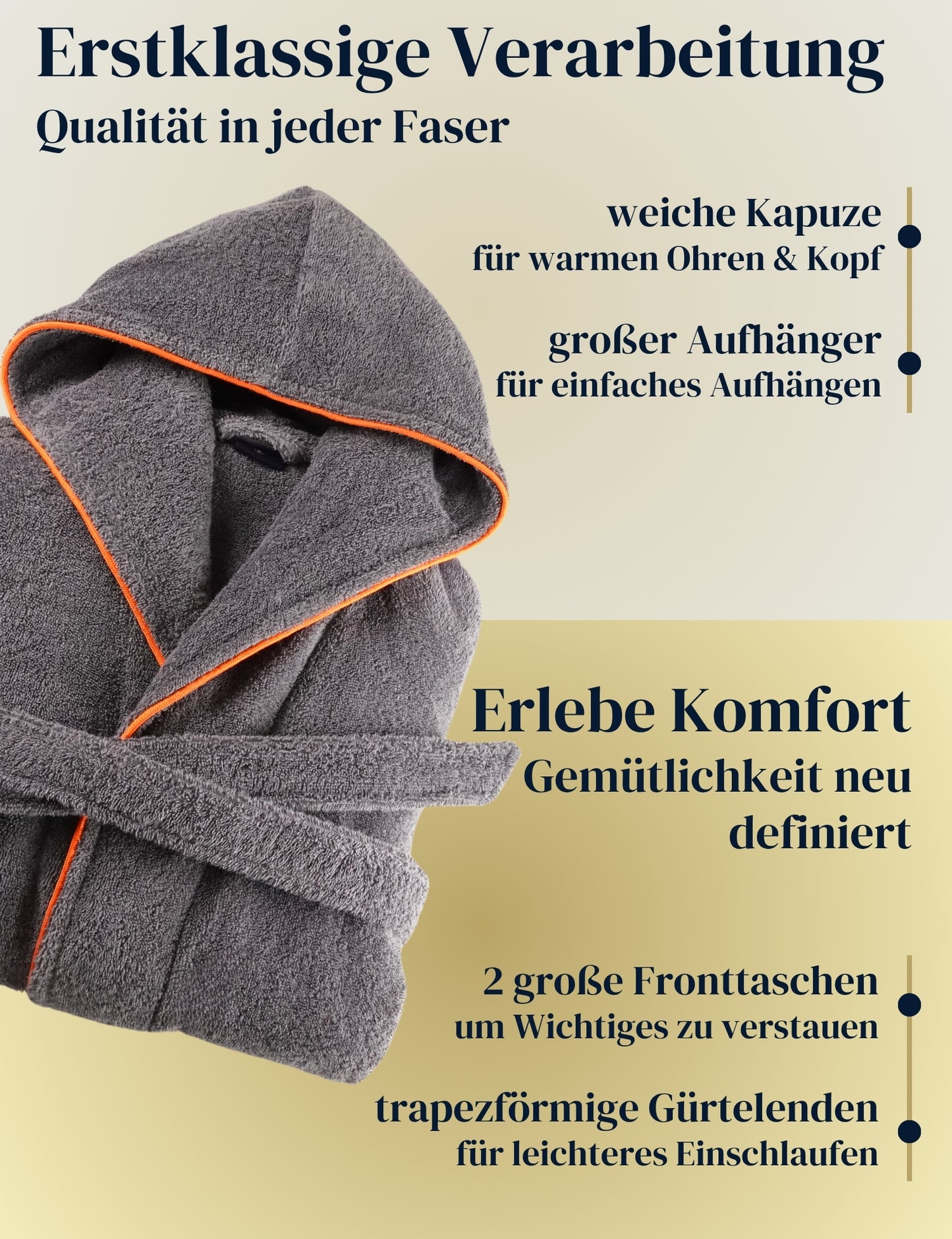 Damen Bademantel mit Kapuze aus kuscheliger Baumwolle - delphingrau - extra weich und bequem - OEKO-TEX zertifiziert