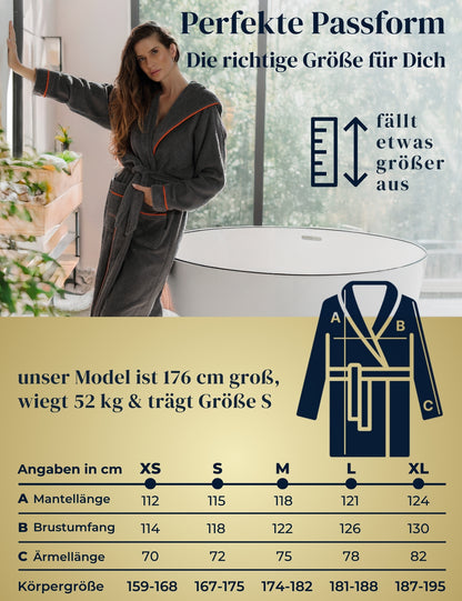 Damen Bademantel mit Kapuze aus kuscheliger Baumwolle - delphingrau - extra weich und bequem - OEKO-TEX zertifiziert