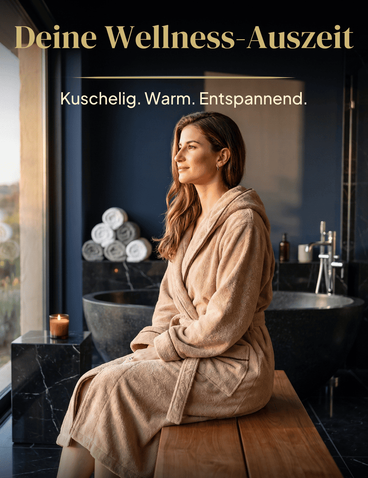 Damen Bademantel mit Kapuze aus kuscheliger Baumwolle beige - extra weich und bequem - OEKO-TEX zertifiziert