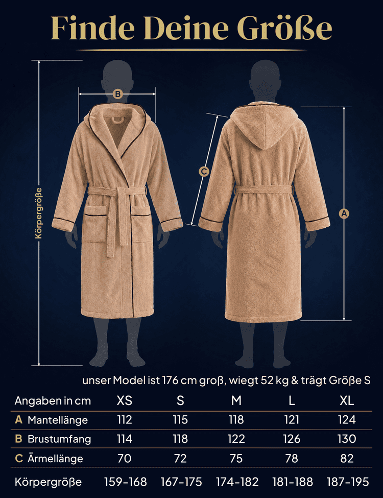 Damen Bademantel mit Kapuze aus kuscheliger Baumwolle beige - extra weich und bequem - OEKO-TEX zertifiziert