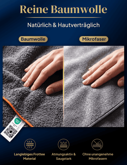 Damen Bademantel mit Kapuze aus kuscheliger Baumwolle - delphingrau - extra weich und bequem - OEKO-TEX zertifiziert