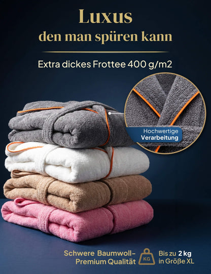 Damen Bademantel mit Kapuze aus kuscheliger Baumwolle - delphingrau - extra weich und bequem - OEKO-TEX zertifiziert