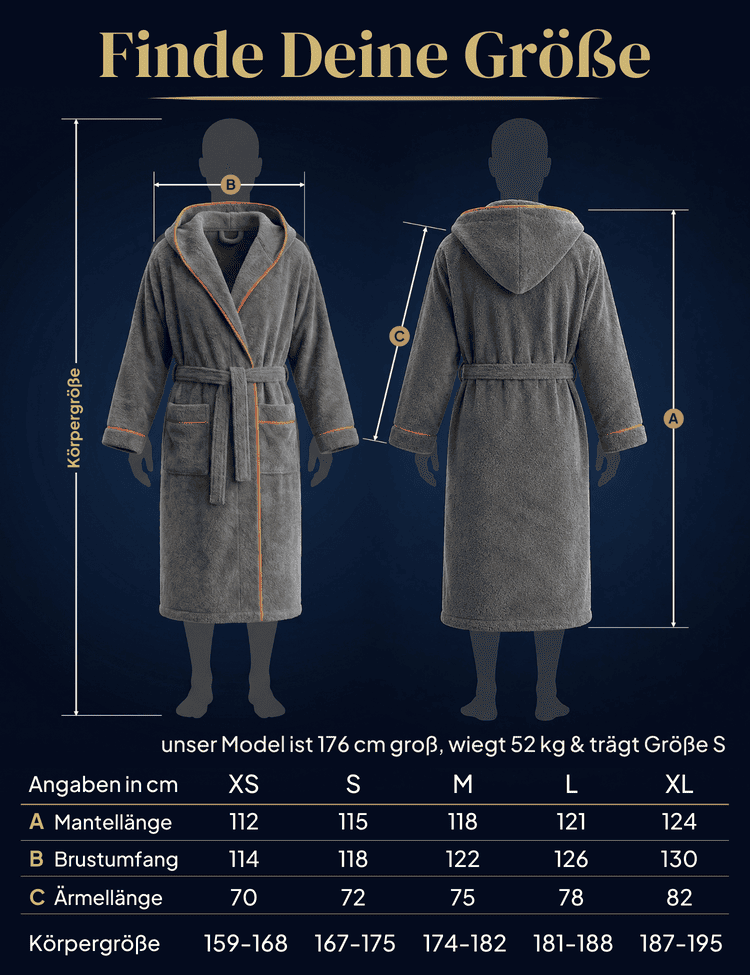 Damen Bademantel mit Kapuze aus kuscheliger Baumwolle - delphingrau - extra weich und bequem - OEKO-TEX zertifiziert