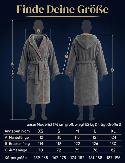 Damen Bademantel mit Kapuze aus kuscheliger Baumwolle - delphingrau - extra weich und bequem - OEKO-TEX zertifiziert