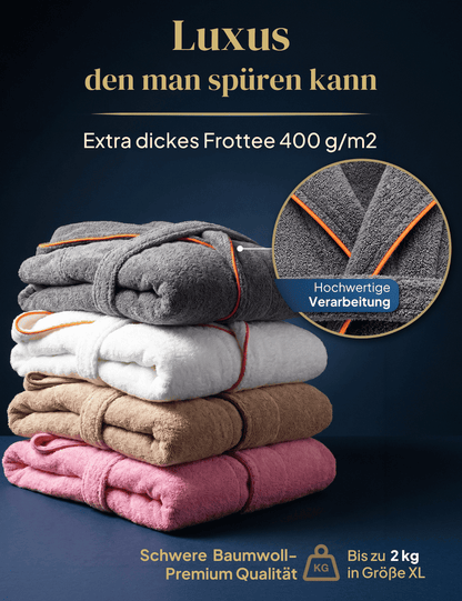 Damen Bademantel mit Kapuze aus kuscheliger Baumwolle - delphingrau - extra weich und bequem - OEKO-TEX zertifiziert
