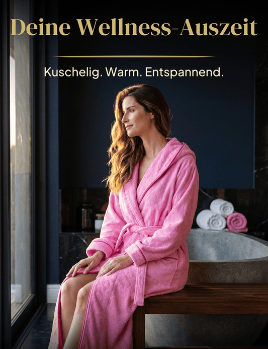 Damen Bademantel mit Kapuze aus kuscheliger Baumwolle rosa - extra weich und bequem - OEKO-TEX zertifiziert