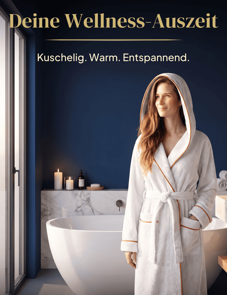 Damen Bademantel mit Kapuze aus kuscheliger Baumwolle - blütenweiß - extra weich und bequem - OEKO-TEX zertifiziert