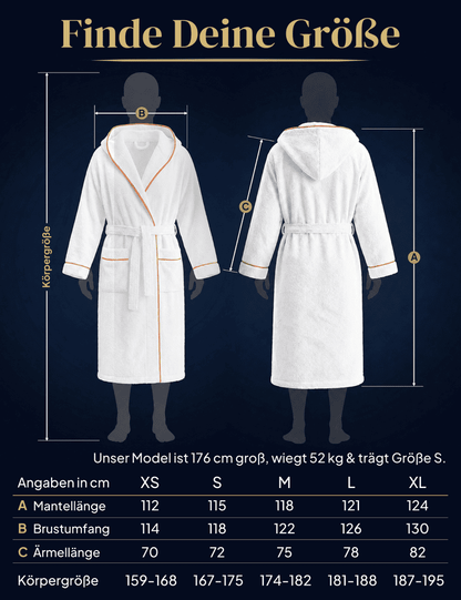 Damen Bademantel mit Kapuze aus kuscheliger Baumwolle - blütenweiß - extra weich und bequem - OEKO-TEX zertifiziert