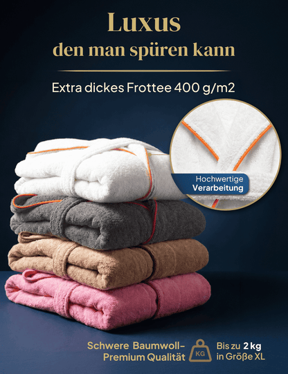 Damen Bademantel mit Kapuze aus kuscheliger Baumwolle - blütenweiß - extra weich und bequem - OEKO-TEX zertifiziert