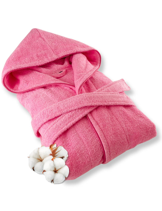 Damen Bademantel mit Kapuze aus kuscheliger Baumwolle rosa - extra weich und bequem - Frottee Sauna Bademantel lang - OEKO-TEX zertifiziert
