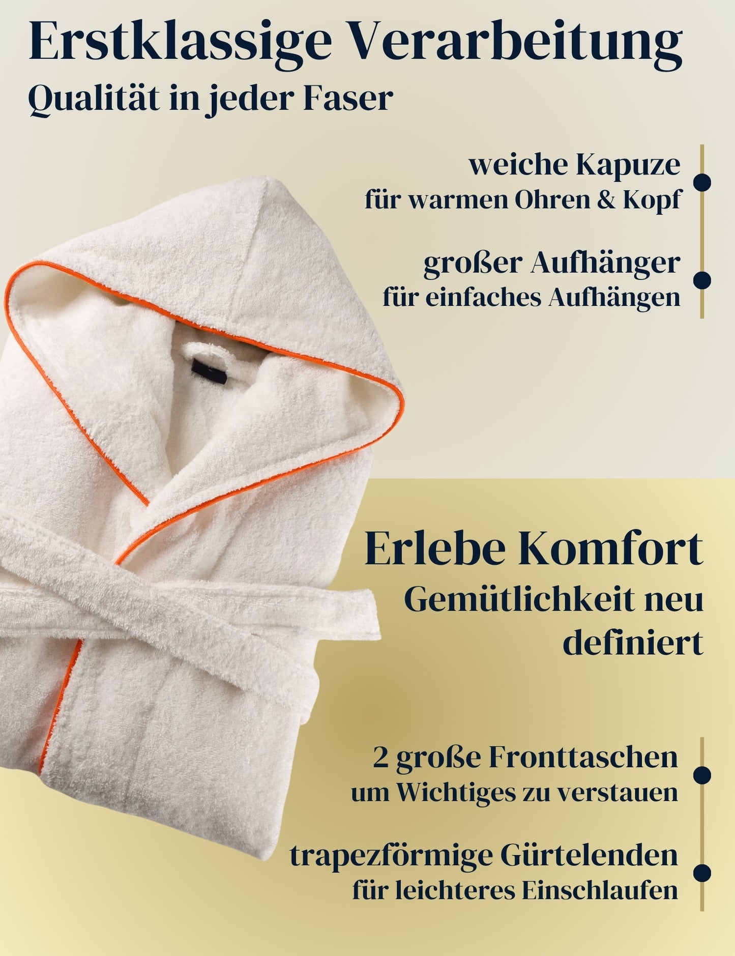 Damen Bademantel mit Kapuze aus kuscheliger Baumwolle - blütenweiß - extra weich und bequem - OEKO-TEX zertifiziert