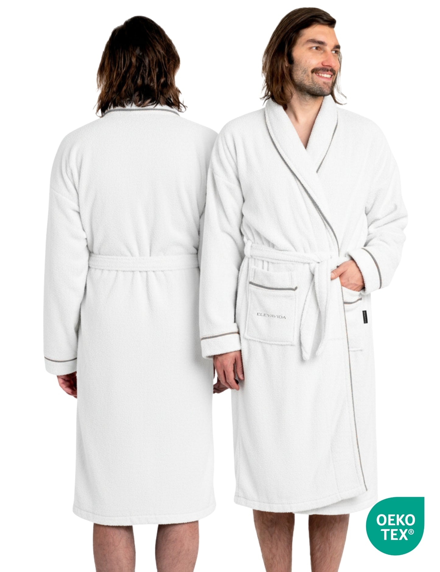 Herren Bademantel blütenweiß aus kuscheliger Baumwolle (430 g/m2) - extra weich und bequem - OEKO-TEX zertifiziert