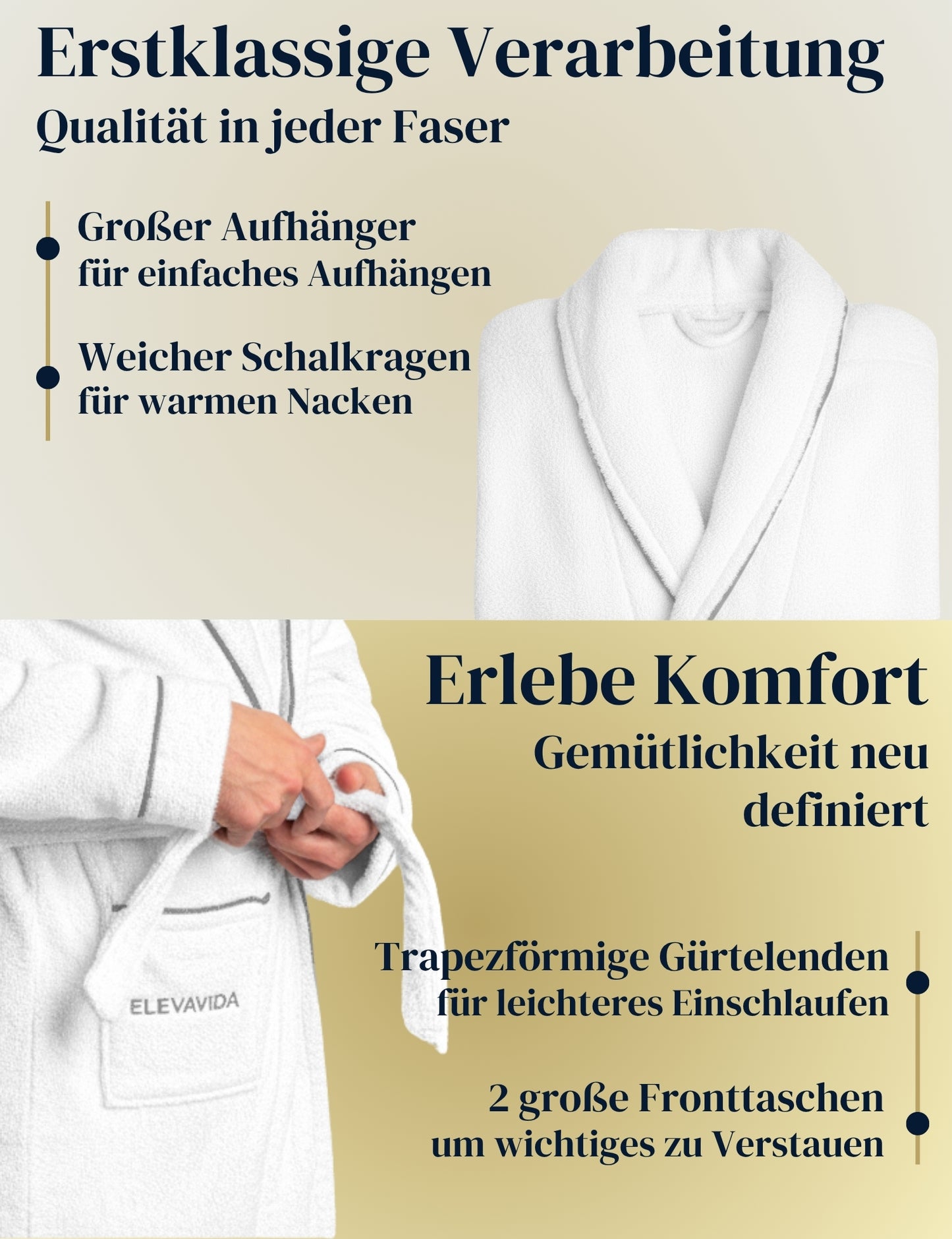 Herren Bademantel blütenweiß aus kuscheliger Baumwolle (430 g/m2) - extra weich und bequem - OEKO-TEX zertifiziert