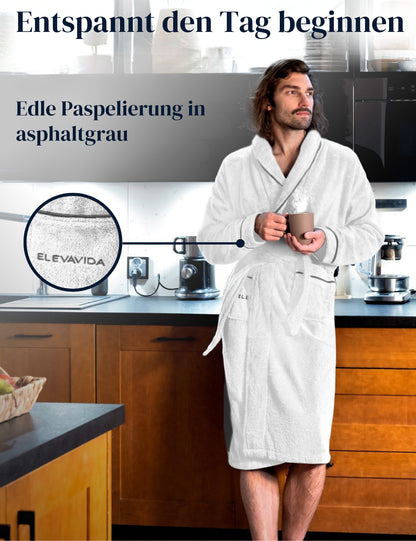 Herren Bademantel blütenweiß aus kuscheliger Baumwolle (430 g/m2) - extra weich und bequem - OEKO-TEX zertifiziert