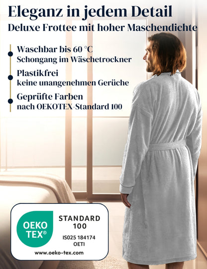 Herren Bademantel blütenweiß aus kuscheliger Baumwolle (430 g/m2) - extra weich und bequem - OEKO-TEX zertifiziert