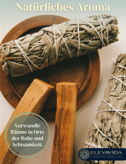 Set 2x Weißer Salbei (Salvia Apiana) aus Kalifornien & 2x Palo Santo aus Peru zum Räuchern, Räucherbündel White Sage & Palo Santo Smudge Sticks