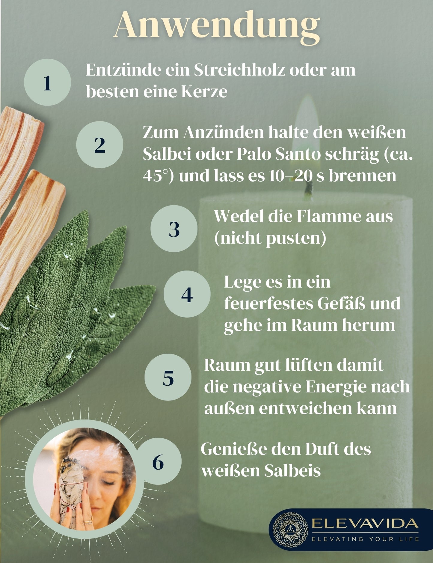 Set 2x Weißer Salbei (Salvia Apiana) aus Kalifornien & 2x Palo Santo aus Peru zum Räuchern, Räucherbündel White Sage & Palo Santo Smudge Sticks