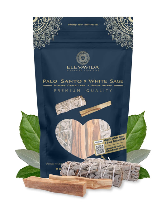 Weißer Salbei Set: (Salvia Apiana) aus Kalifornien 2 Räucherbündel & Palo Santo aus Peru 2 Stäbe Set 2x2 zum Räuchern - Smudge Sticks Set