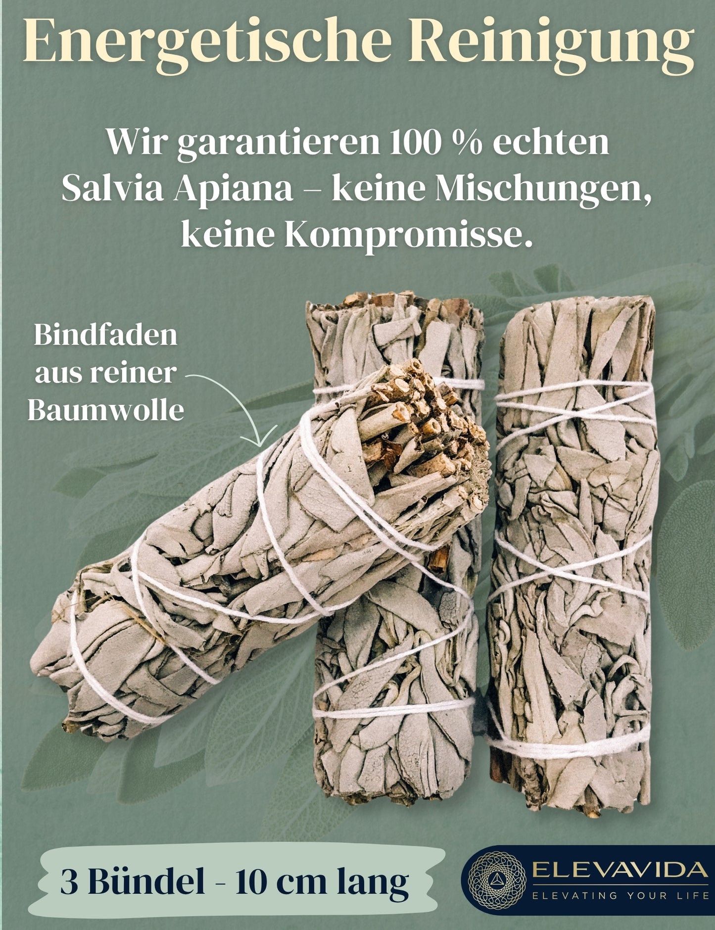 Weißer Salbei zum Räuchern aus Kalifornien, getrocknet (Salvia Apiana), 3 Stück Räucherbündel